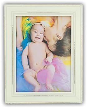 4x6 White Wood Picture Frame with Glass Front - European style Antiquated - Table Desk Top or Wall Hanging