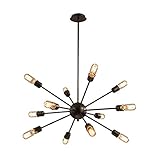 Jeteven Vintage Metal Large Chandelier 12 Lights Black Painted Finish Industrial Edison Fixture for E27 Bulbs