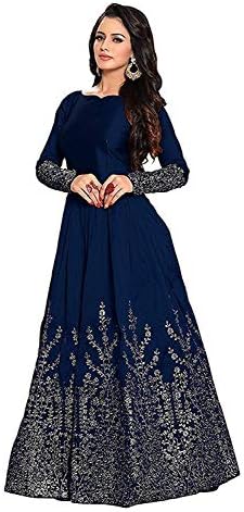 Morang Women's Embroidered Taffeta Silk Bridal Anarkali Semi-Stitched Gown (MM-9830, Blue, Free Size)