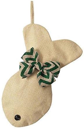 Stockings & Holders - Beyond Your Thoughts New Fish Burlap Christmas Stockings for Cats Holidays Family Decoration Jute Natural Linen-16 inches x 8 inches 2# Green Bowknot