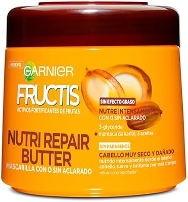 Fructis Nutri Repair Butter Mascarilla Fortificante que Nutre y Suaviza, con 3-Glyceride, Manteca de Karité y 3 Aceites, 320 ml, El embalaje puede variar