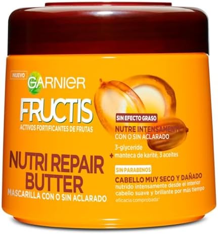 Fructis Nutri Repair Butter Mascarilla Fortificante que Nutre y Suaviza, con 3-Glyceride, Manteca de Karité y 3 Aceites, 320 ml, El embalaje puede variar