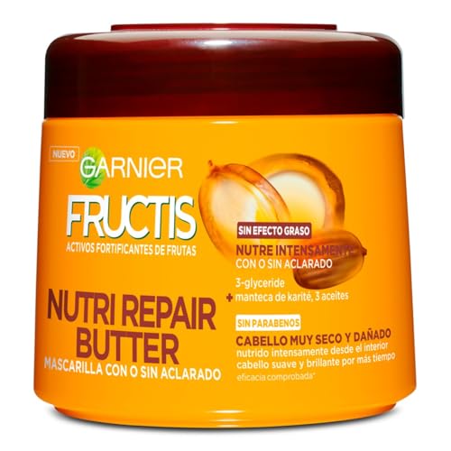 Fructis Nutri Repair Butter Mascarilla Fortificante que Nutre y Suaviza, con 3-Glyceride, Manteca de Karité y 3 Aceites, 320 ml, El embalaje puede variar