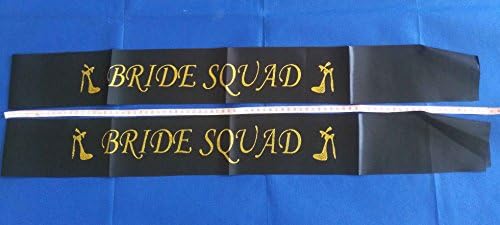 FLAIR 10PCS BLACK & GOLD GLITTER BRIDE SQUAD WITH HIGH HEELS SASHES PLUS 1 x WHITE BRIDE TO BE SASH: BACHELORETTE PARTY SASHES (7 TO 10 DAYS DELIVERY TO THE US)
