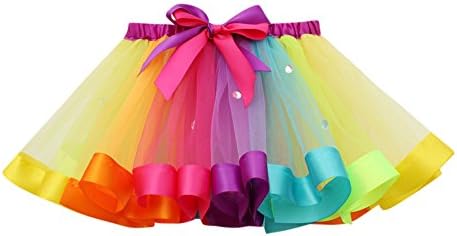 OTINICE Girls Layered Ruffle Dance Dress Kids Rainbow Tutu Party Ballet Skirt