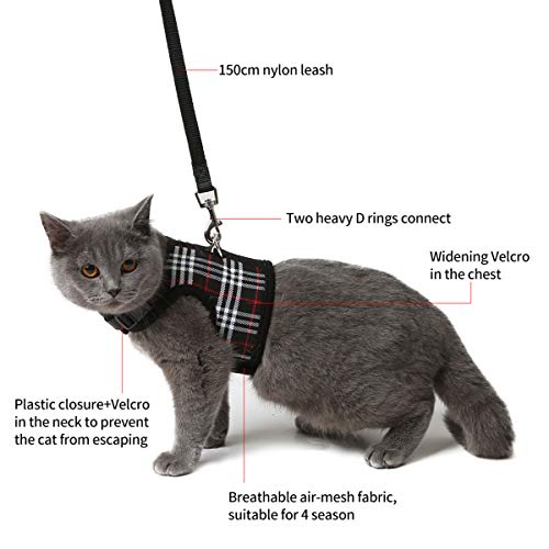 WZPB Cat Harness and Leash Set- Adjustable Soft Mesh Cat Harness for Walking Escape Proof (M, Black) - Thumbnail 6