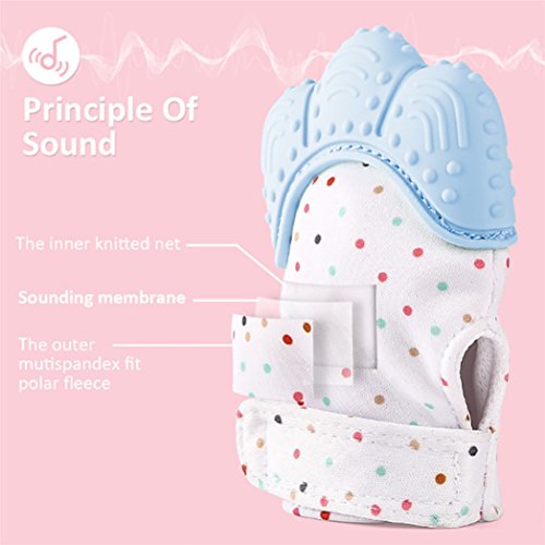 Silicone Baby Teether Mitten - Picowe Teething Gloves Toys Made by Food Grade Material, Ideal Baby Shower Gift with Handy Travel Bag (2 Blue) - Thumbnail 2