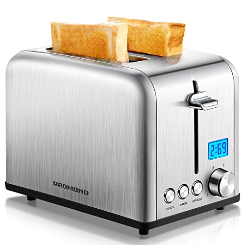 REDMOND Toaster 2 Slice, Stainless Steel Wide Slot Toaster with LCD