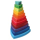 Grimm's Large Wooden Triangular Conical Tower (Wankel), 11-Piece Rainbow Colored Stacker, Made in Germany