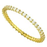 Yellow Gold-Tone Plated Stackable Eternity Ring Cubic Sterling Silver 925 (Sizes 3-15)