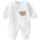 Newborn Baby Cotton Onesie, Cute Bear Patched Casual Long Sleeve Bodysuit, Toddler & Infant Boy's Girl's Comfortable Clothing