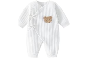 BABYFOND Newborn Baby Cotton Onesie, Cute Bear Patched Casual Long Sleeve Bodysuit, Toddler & Infant Boy's Girl's Comfortable Clothing