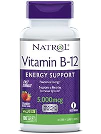 Natrol Vitamin B12 Fast Dissolve Tablets, Strawberry flavor, 5,000mcg, 100 Count