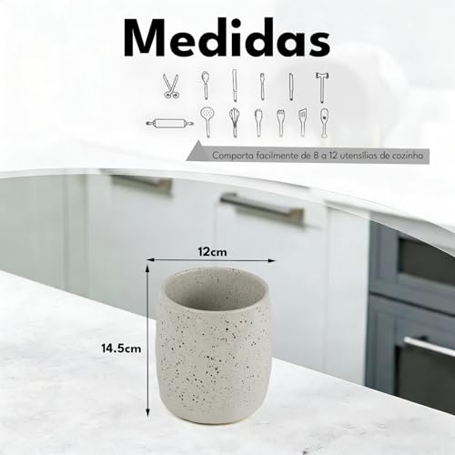 LUMAI Vaso de Cerâmica Salpicado Esmaltado Stoneware - Pote Porta Utensílios, Flores, Plantas e Organização de Acessórios Bancada Cozinha, Decoração Sala Mesa