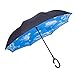 Double Layer Reverse Folding Umbrella Cars Reversible Umbrella Rain Umbrella Windproof With C-Shaped Handle (Blue Sky)