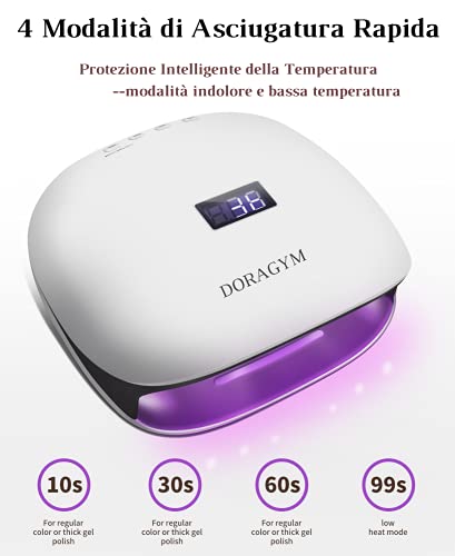 Lampada Unghie UV LED 48W Asciugatrice UV Unghie per Gel Manicure Shellac con 4 Timer, LCD Display, Sensore e Asciugatura a Doppia Velocità
