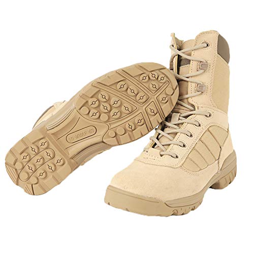 Thowi Men's Military Tactical Boots Army Jungle Boots With Zipper（Tan