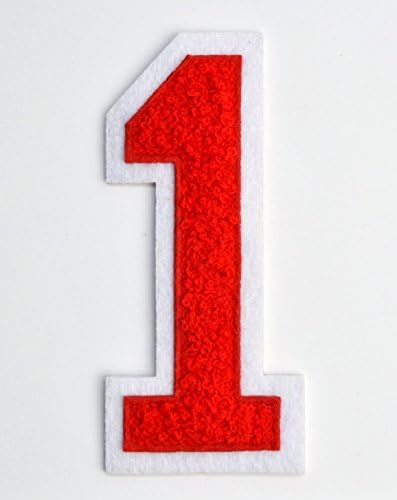 Varsity Number Patches - Red Embroidered Chenille Letterman Patch - 4 1/2 inch Iron-On Numbers (Red, Number 1 Patch)