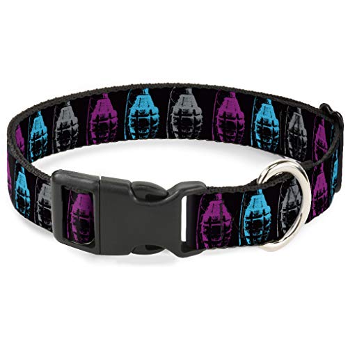 Plastic Clip Collar - Grenades Black Gray Purple Baby Blue - Wide-Small 13-18"