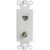 CAT6 Ethernet Coax Decorator Insert Wall Plate Female to Female - Coaxial CAT 6 RJ45 Keystone Jack Faceplate for Decorator Wallplate