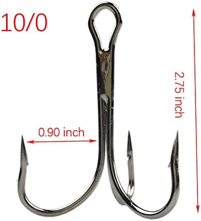 Pyramids Super Sharp Big Game Treble Fishing Hooks Sea Fishing Hooks Saltwater Classic High Carbon Steel Treble Hooks Triple Bait Fishhooks,Size 6/0,7/0,8/0,10/0 (10/0-10packs)