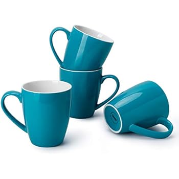 Sweese 601.107 Porcelain Mugs - 16 Ounce (Top to the Rim) for Coffee, Tea, Cocoa, Set of 4, Steel blue