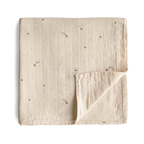 Mushie Muslin Baby Swaddle Blanket | Baby & Toddler Swaddle | Material: 100% Organic Cotton | Pre-Washed for Softness | Breathable | Keep Child Warm & Cuddly (Falling Stars)