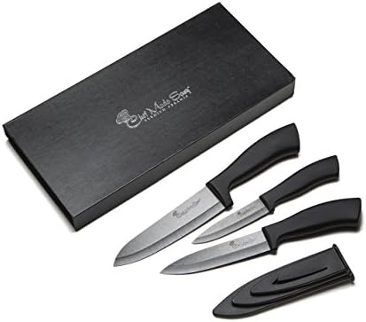 ON SALE Chef Made Easy 6-Piece Ceramic Knife Set - Black Blade - Kitchen Knives with Sheaths - In elegant Gift Box - Easy to Clean - Dishwasher Safe - Stain Resistant