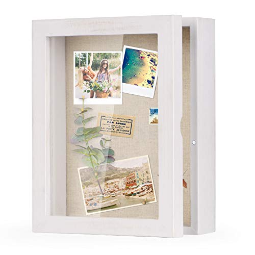 Photo 1 of Love-KANKEI Shadow Box Frame 8x10 Shadow Box Display Case with Linen Back Memorabilia Awards Medals Photos Memory Box Rustic White