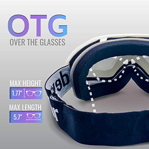 devembr OTG Ski Goggles Clear, Snowboard Goggles Anti-Fog,100% UV Protection,Anti-Slip Strap,Helmet Compatible Snow Goggles for Men & Women,Skiing Snowmobile Skating,Black Frame,Orange Lens (VLT 33%) - Thumbnail 2