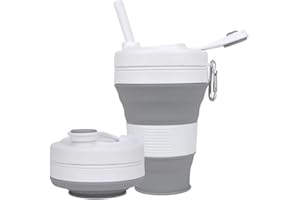 CYNROFVEN Silicone Coffee Cup with Straw lid Collapsible Cups for Traveling 20oz Lightweight Folding Water Mug for Picnic Hicking Camping Climbing