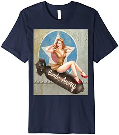Mens WWII USAF Bomber Babe Plane Work t-shirt, Bombs Away Pinup XL Navy