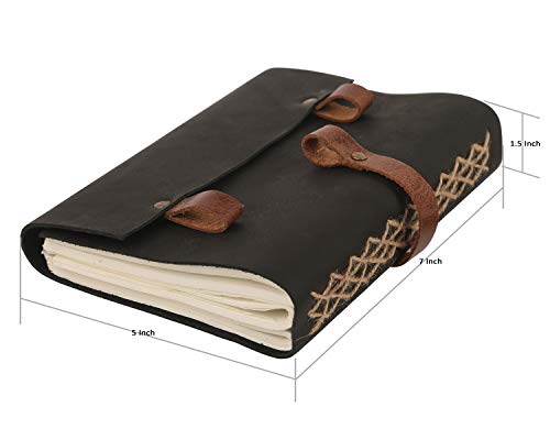 Journal Leather Bound Notebook with Hand Stitched Unlined Eco Friendly Pages for Men Women 7 x 5 inches - Travel Diary Notebooks Daily Notepad for Art Sketchbook