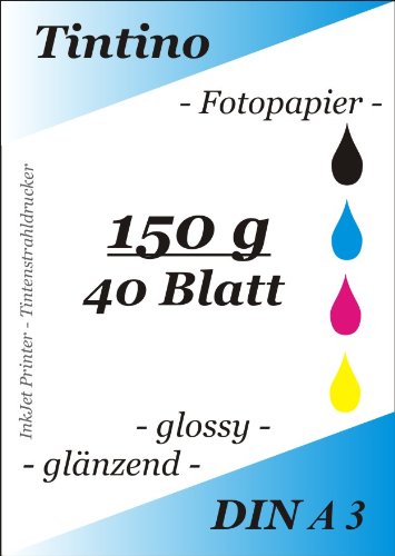 Photo Paper Glossy A3 150 g/m²/Glossy/Dries Immediately Waterproof High Gloss/for Inkjet Printers 40 Sheets White