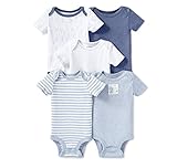 Lamaze Baby Organic Essentials 5 Pack Shortsleeve Bodysuits, Blue, 9M