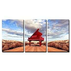 3 Piece Canvas Wall Art - Music Concept.Scenery and Piano on The Road - Modern Home Art Stretched and Framed Ready to Hang - 16"x24"x3 Panels