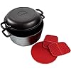 Uno Casa Cast Iron Dutch Oven with Lid- 2 in 1 Camping Oven, 5 Quart Cast Iron Pot, 1.6 Quart Cast Iron Pan, Dutch Oven…