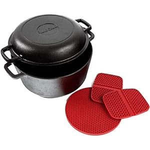 Uno Casa Cast Iron Dutch Oven with Lid- 2 in 1 Camping Oven, 5 Quart Cast Iron Pot, 1.6 Quart Cast Iron Pan, Dutch Oven…