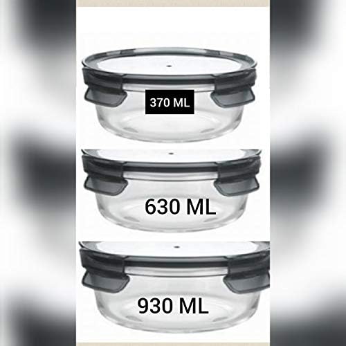 SHIVOW Borosilicate Leak Proof Glass Lunch Box/Glass Air Tight Containers 1x930 ml, 1x630 ml, 1x370 ml (Glass Storage Klip N Store Air Tight Containers)