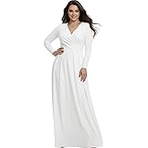 KOH KOH Womens Long V-Neck Full Sleeve Semi Formal Flowy Evening Cute Maxi Dress