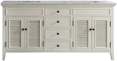 Vinnova 708072-AW-CA-NM Piedmont 72" Double Vanity in Antique White with Carrera White Marble Top without Mirror