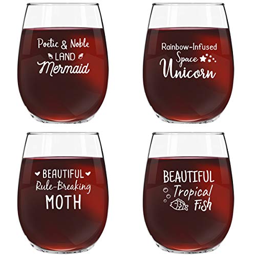 Galentine’s Day Stemless Wine Glasses (Set of 4) Inspired by Parks and Rec’s Leslie Knope | Funny Novelty Glassware for Party, Event, Valentine’s Fun | 4 Hilarious Quotes | Galentine Party Supplies