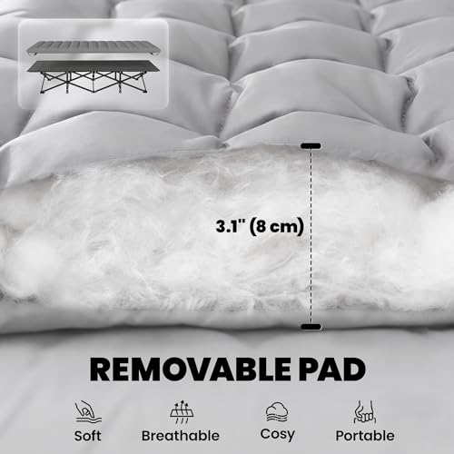 Outsunny Camping Cot with Soft Pad, 32" Extra Wide Folding Cots with Non-Slip Feet and Carry Bag, Heavy Duty Portable Oxford Sleeping Bed, 440 lbs Capacity, Grey