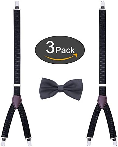 Men Y Style Shirt Stays Adjustable Elastic Garters Strap Non-slip Clamps with Tie Clips (Black)
