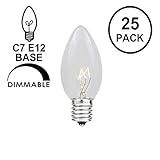 Novelty Lights 25 Pack C7 Outdoor String Light Christmas Replacement Bulbs, Clear, C7/E12 Candelabra Base, 5 Watt