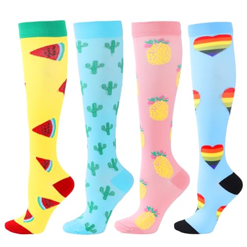 BONANGEL 4 Pairs Compression Socks for Women and Men 15-20 mmHg Sports and Medical Compression Socks for Running, Flight, Travel, Nurse, Maternal