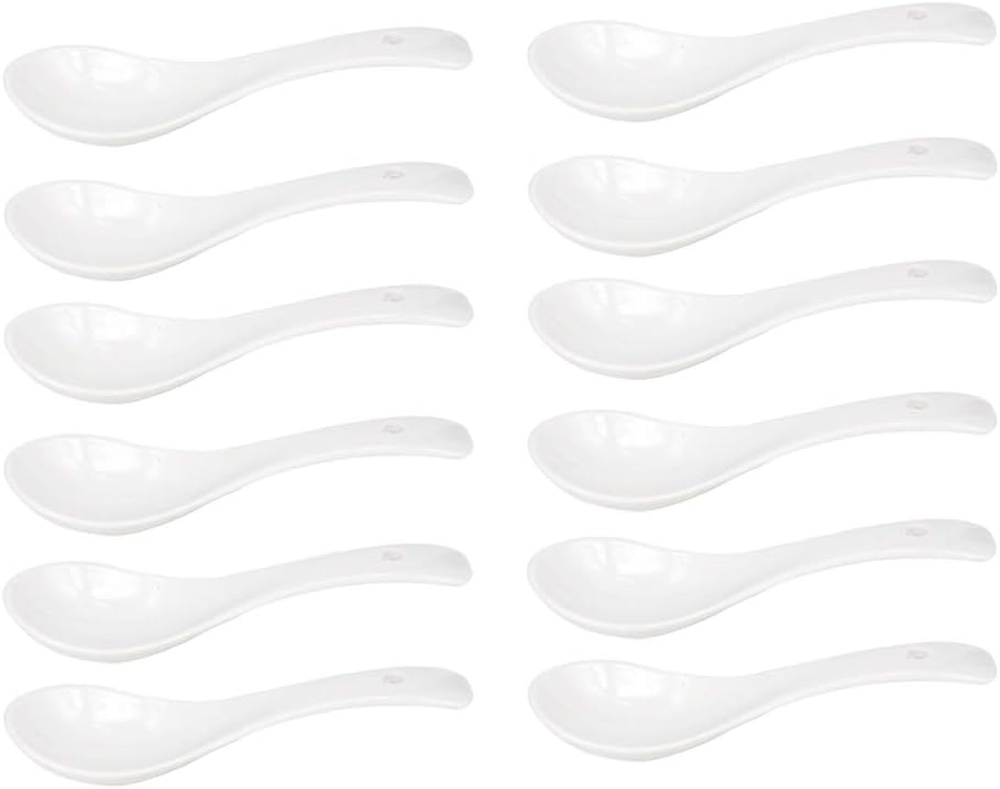 BPFY 12 Pack 5.4 Inch Long Ceramic Dessert Spoons, Soup Spoon, White Glaze Porcelain Spoons for French Onion Soup, Ice Cream, Tableware Meal Partner