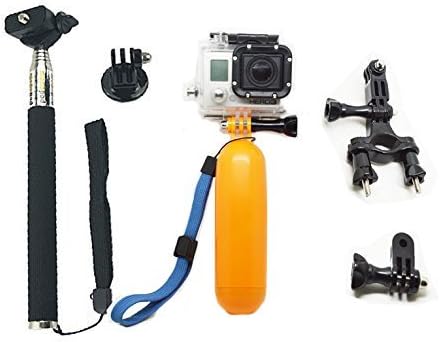 USAbestdeal 3in1 For Go Pro Accessories Bundle Kit Ultimate Combo GoPro Hero 4 Hero 3+ Hero 3 Hero 2 Digital Camera, Black Extendable Telescopic Handheld Pole / Arm Monopod / Stick Monopod Pod with Tripod Mount Adapter + Yellow Floaty Bobber with Strap Floating Diving Buoyancy Camera Hand Grip / Handle Mount Stick with Screw + Bicycle Bike Handlebar / Seatpost Clamp Roll Bar Mount Max for 4CM Diameter Seatpost Pole Mount with 3-way Adjustable Pivot Arm for Gopro Accessories