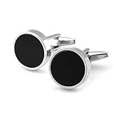Sirius Jewelry Men's Elegant Round Cufflinks (Black & Silver)