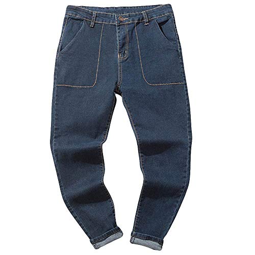 Edenun Men’s Big Comfort Jeans Work Long Relaxed Fit Denim Pant Classic Plain Casual Plus Size Trousers 28-42 Prime Blue - Thumbnail 4